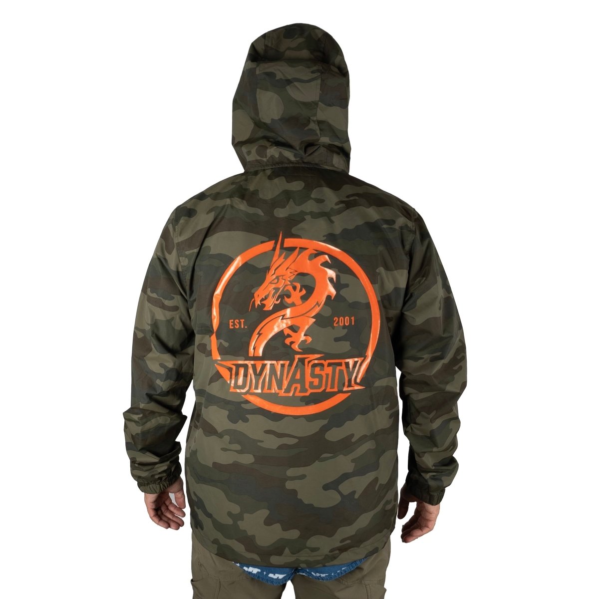 Dynasty Tournament Rain Jacket - Green Camo/ Orange print - DynastyPaintball