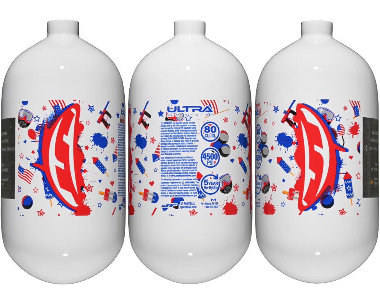 JT Ultra Carbon Fiber 80ci 4500 psi Air Tank- bottle only- WHITE* 4th of July!